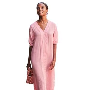LAKE Pajamas Gauze Caftan in Coral Pink Midi Dress 100% Cotton Size XL NEW
